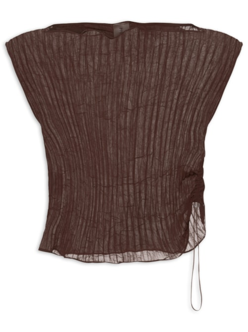 Blusa Feminina Baby Tee Plissê - Marrom