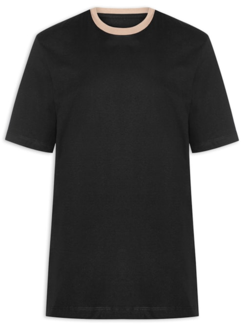 Camiseta Masculina Boxy Gola Contrastante Preto