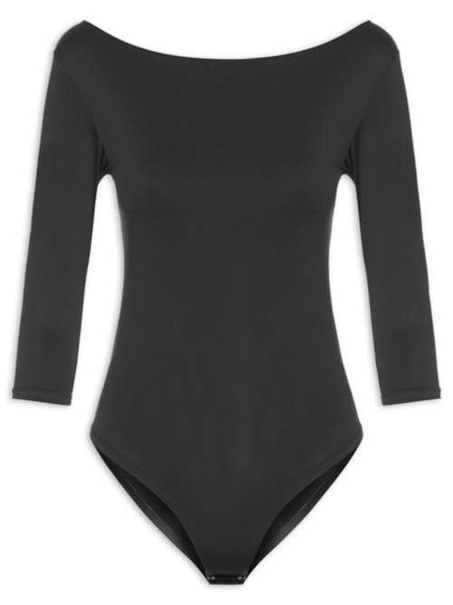 Body Feminino Decote Canoa Manga Três Quartos - Preto Body Feminino Decote Canoa Manga Três Quartos - Preto