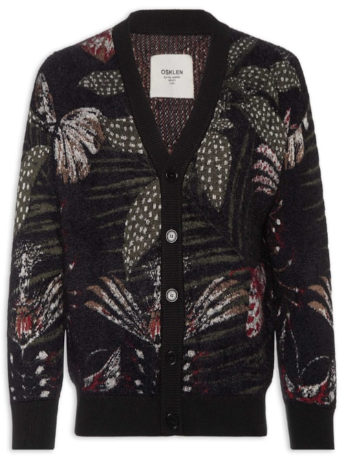 Cardigan Masculino Jacquard Botanique - Preto