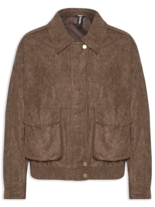Jaqueta Feminina Bomber Com Bolso - Marrom Jaqueta Feminina Bomber Com Bolso - Marrom
