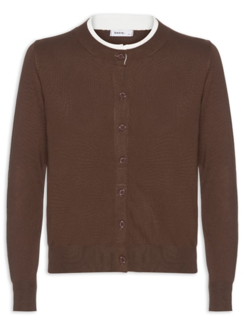 Cardigã Feminino Tricot Detalhe Bicolor - Marrom