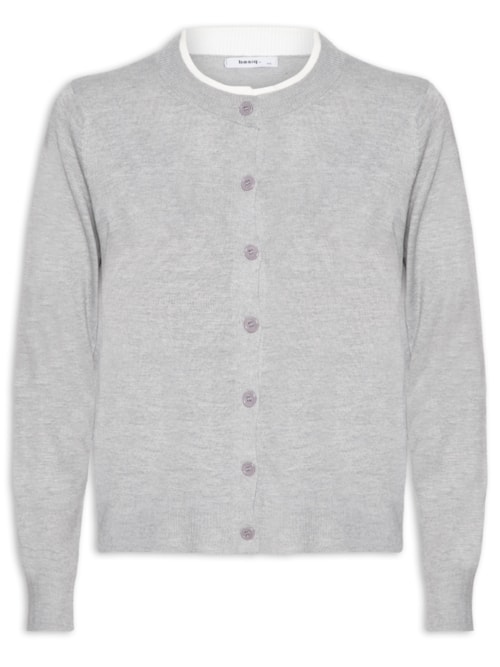 Cardigã Feminino Tricot Detalhe Bicolor - Cinza