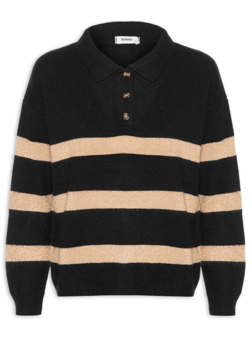 Suéter Feminino Listrado Gola Esporte - Preto Suéter Feminino Listrado Gola Esporte - Preto