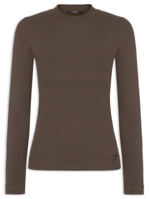 Blusa Feminina ML Rib com Elastano - Marrom Blusa Feminina ML Rib com Elastano - Marrom