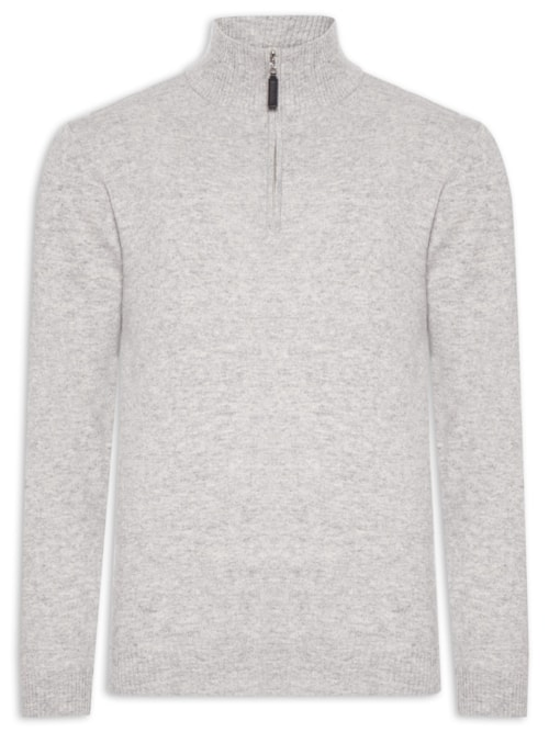 Suéter Masculino Gola Alta Com Meio Zíper Puro Cashmere - Cinza Suéter Masculino Gola Alta Com Meio Zíper Puro Cashmere - Cinza