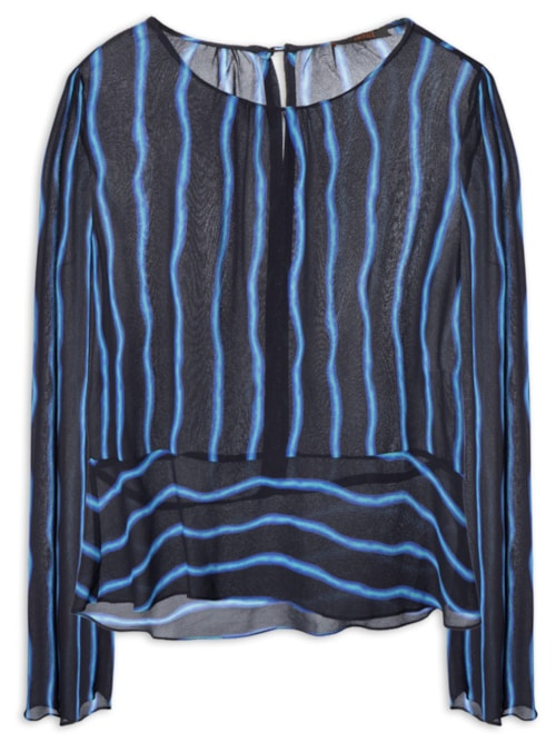 Blusa Feminina Manga Longa Listra Feixe - Preto Blusa Feminina Manga Longa Listra Feixe - Preto