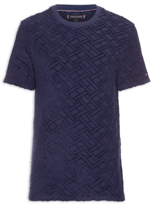 Camiseta Masculina Regular Fit Flag Jacquard - Azul