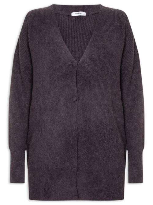 Cardigã Feminino Tricot Oversized Texturizado - Cinza Cardigã Feminino Tricot Oversized Texturizado - Cinza