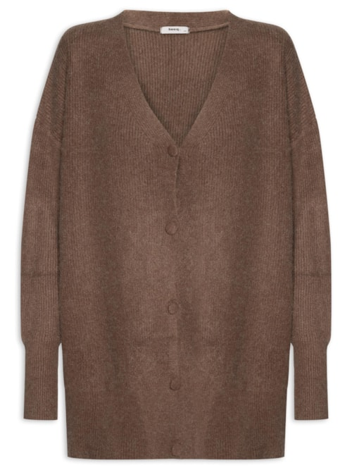 Cardigã Feminino Tricot Oversized Texturizado - Marrom