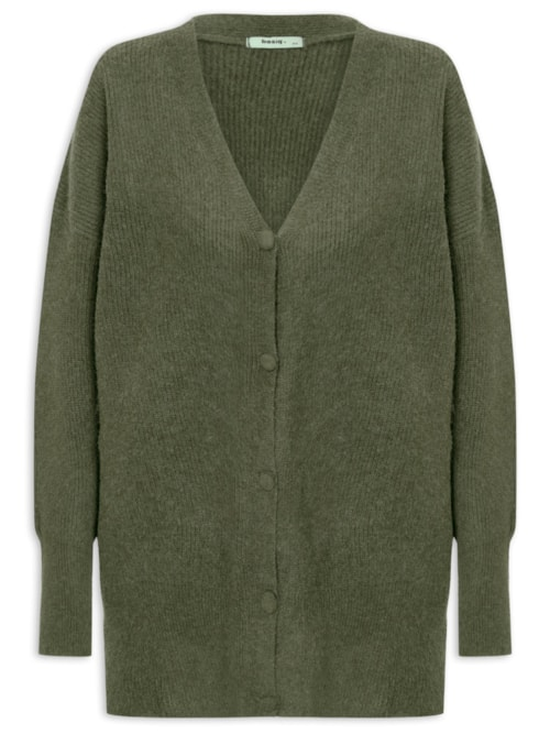 Cardigã Feminino Tricot Oversized Texturizado - Verde Cardigã Feminino Tricot Oversized Texturizado - Verde