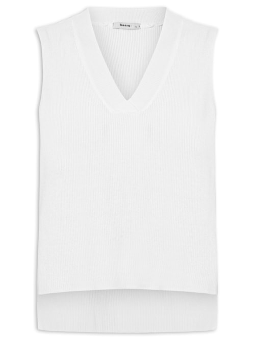 Colete Feminino em Tricot Gola V Branco Colete Feminino em Tricot Gola V Branco