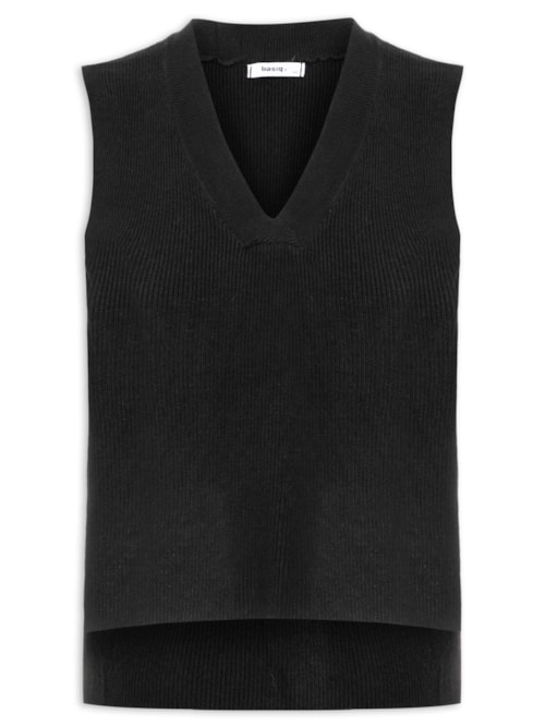 Colete Feminino em Tricot Gola V Preto Colete Feminino em Tricot Gola V Preto