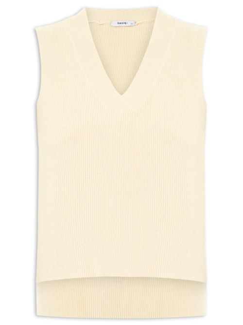 Colete Feminino em Tricot Gola V Bege Colete Feminino em Tricot Gola V Bege