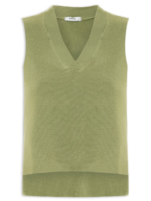 Colete Feminino em Tricot Gola V Verde Colete Feminino em Tricot Gola V Verde