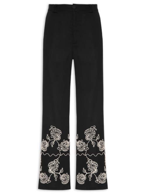 Calça Feminina Pantalona Bordada Preto