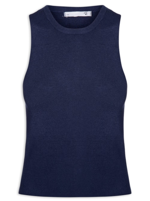 Blusa Feminina Gola Redonda Em Tricot - Azul Blusa Feminina Gola Redonda Em Tricot - Azul