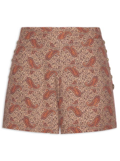 Short Feminino Detalhe Tachas Estampa Maya - Marrom