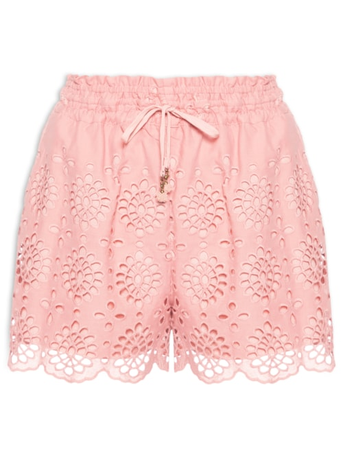 Short Feminino Algodão Bordado Barra - Rosa