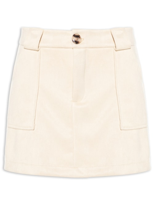 Short Saia em Suede com Bolsos Bege