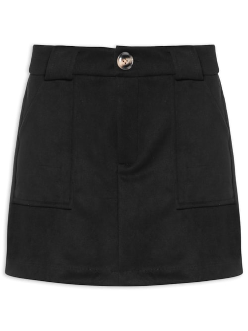 Short Saia em Suede com Bolsos Preto