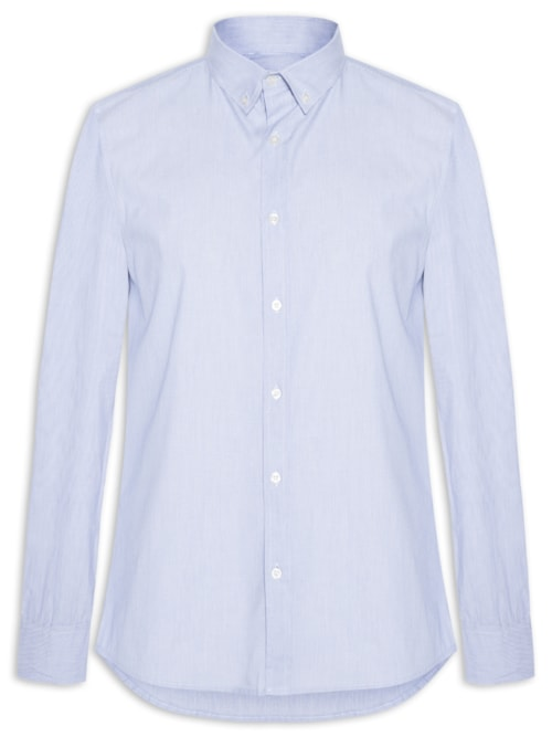 Camisa Masculina Listrada Básica Em Tricoline - Azul