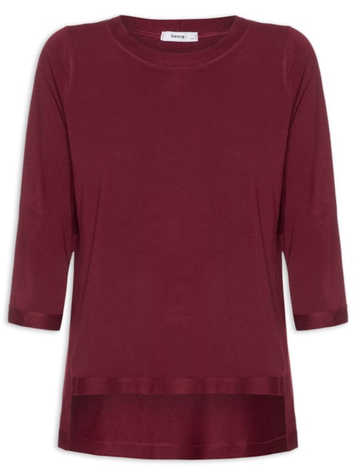 Camiseta Feminina Manga Três Quartos Vermelho Camiseta Feminina Manga Três Quartos Vermelho