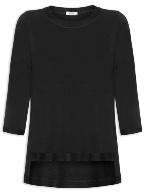 Camiseta Feminina Manga Três Quartos Preto Camiseta Feminina Manga Três Quartos Preto