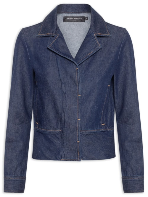 Jaqueta Feminina Jeans Fit Curta Barra Larga - Azul Jaqueta Feminina Jeans Fit Curta Barra Larga - Azul