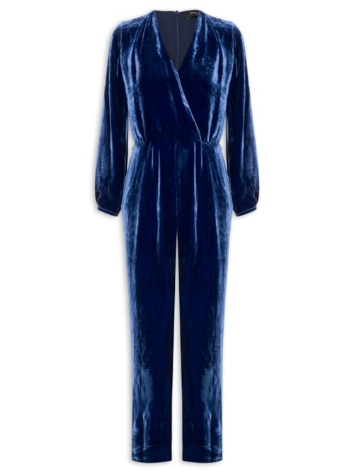 Macacão Feminino Veludo Cachecouer Pregas - Azul Macacão Feminino Veludo Cachecouer Pregas - Azul