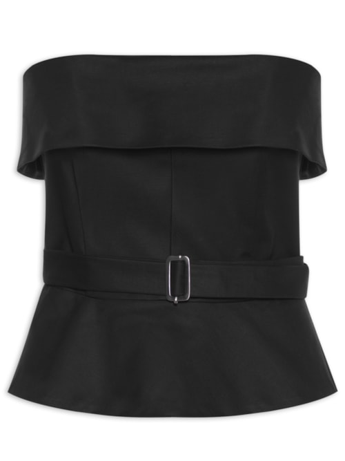 Top Feminino Sem Alça Dobra Busto Basque - Preto Top Feminino Sem Alça Dobra Busto Basque - Preto