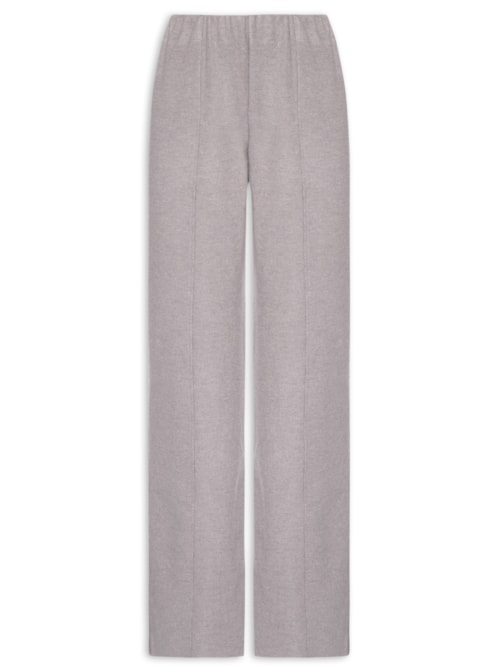 Calça Reta em Malha Tricot com Nervura Feminina Cinza