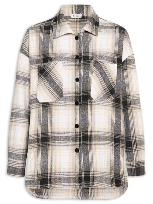Camisa Feminina Flanela Xadrez - Cinza