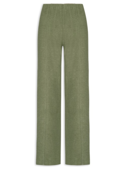 Calça Reta em Malha Tricot com Nervura Feminina Verde