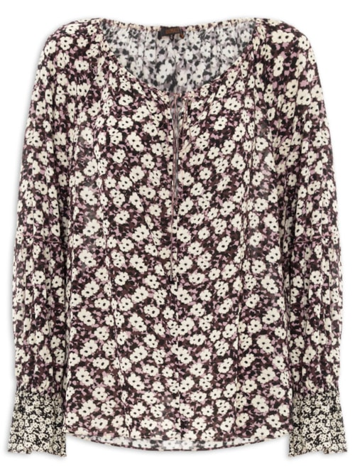 Bata Feminina Decote V Estampada - Roxo Bata Feminina Decote V Estampada - Roxo