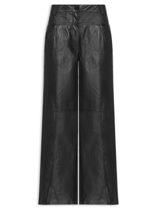 Calça Feminina De Couro Mix Jeans - Preto
