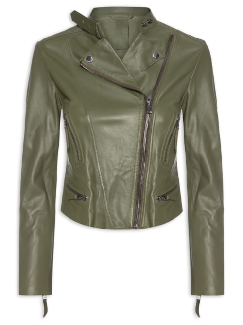 Jaqueta Feminina De Couro Motor Clássica - Verde