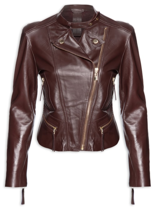 Jaqueta Feminina De Couro Motor Clássica Color - Marrom