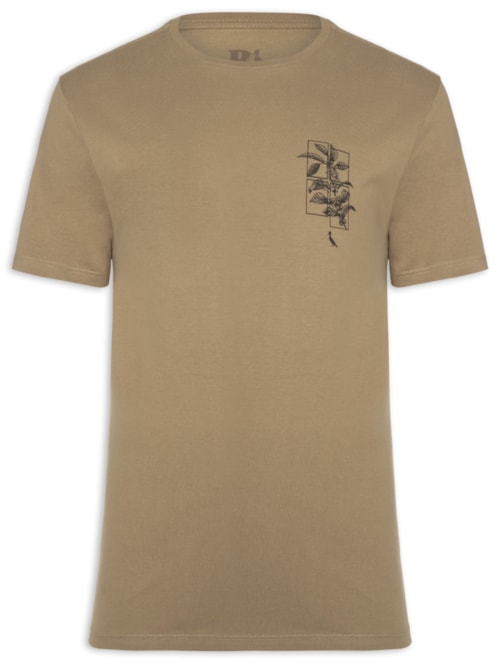 Camiseta Masculina Estampada Café Recortes - Bege