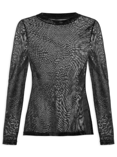 Blusa Feminina Manga Longa Tule De Veludo - Preto Blusa Feminina Manga Longa Tule De Veludo - Preto
