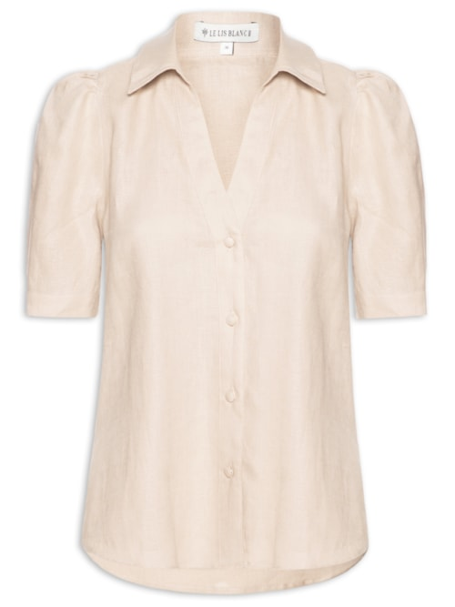 Camisa Feminina New Beck Manga Curta - Bege Camisa Feminina New Beck Manga Curta - Bege