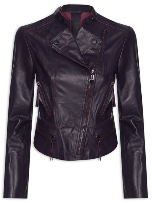 Jaqueta Feminina Couro Motor Clássica - Roxo