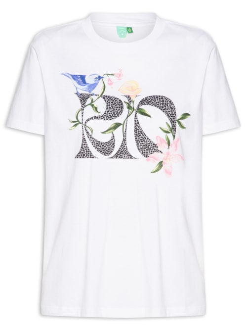 Camiseta Feminina Fio Rio Calçadão Flores - Branco Camiseta Feminina Fio Rio Calçadão Flores - Branco