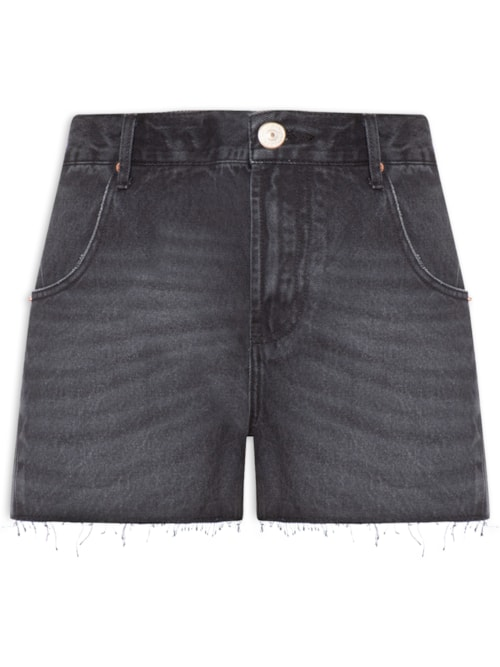 Short Feminino Jeans Recorte Com Prega - Preto