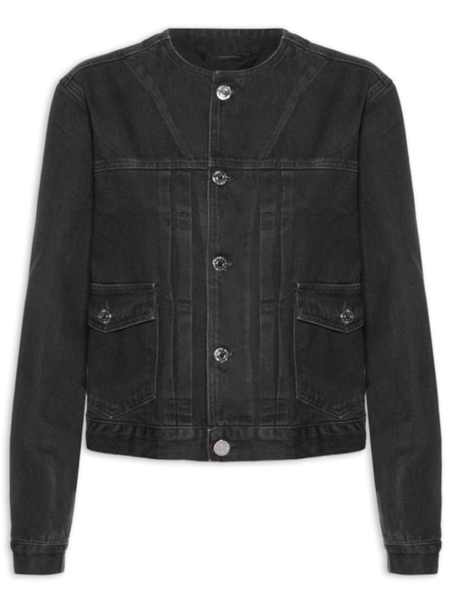 Jaqueta Feminina Jeans Basic Gola Padre - Preto
