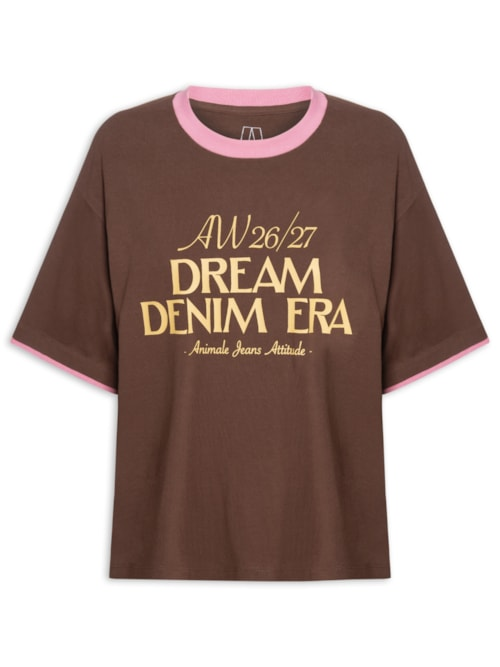 Camiseta Feminina Malha Contrastante Wild Heart - Marrom Camiseta Feminina Malha Contrastante Wild Heart - Marrom
