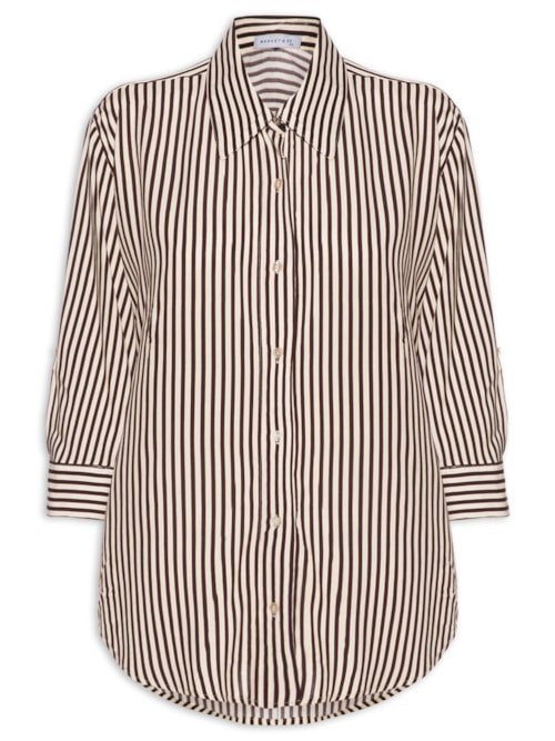 Camisa Listrada Feminina - Marrom Camisa Listrada Feminina - Marrom