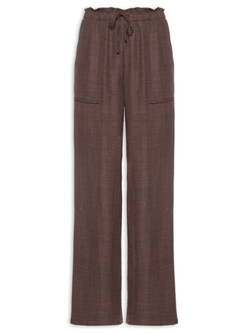 Calça Pantalona Feminina com Amarração - Marrom
