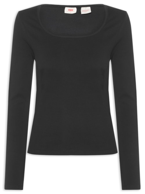 Blusa Feminina Essential Square Neck Manga Longa - Preto