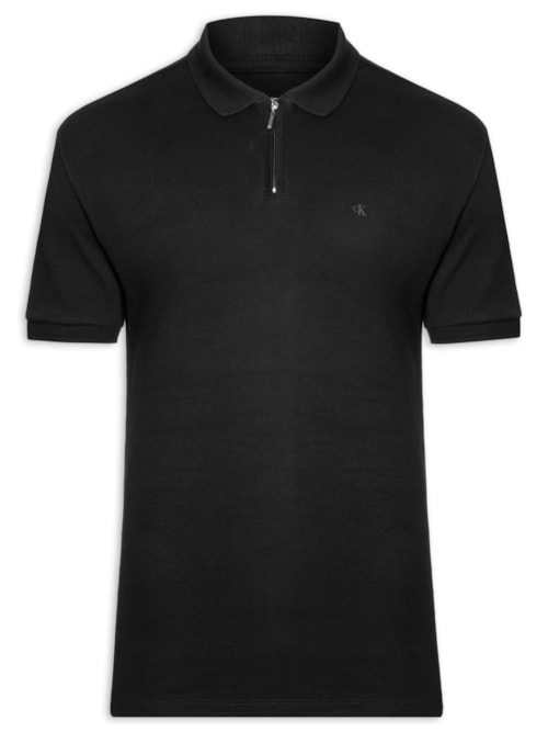Polo Masculina Manga Curta Regular Suedine Com Zíper - Preto Polo Masculina Manga Curta Regular Suedine Com Zíper - Preto